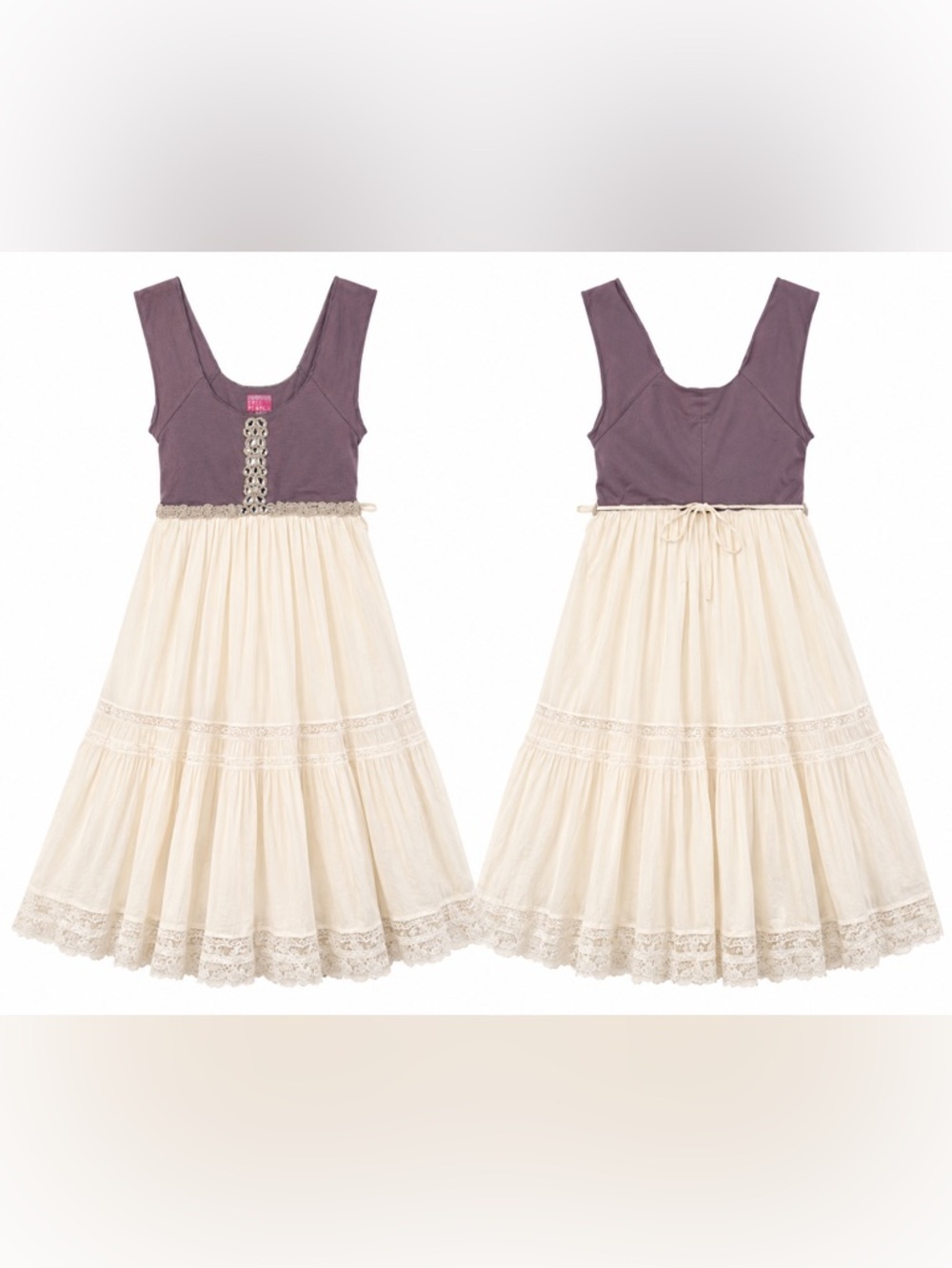 Free People Embellished Boho Prairie Maxi Dress Cream & Mauve Lace Cottagecore - Picture 2 of 3